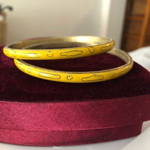 Yellow Enamel Patterned Bangle Bracelet - Women